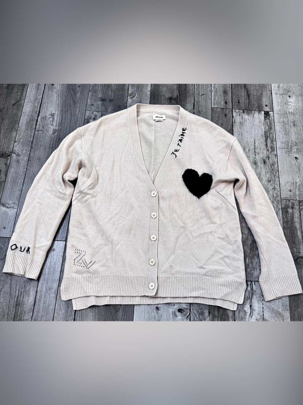 2025 Zadig & Voltaire Mirka Cardigan Heart Sweater Jumper Cashmere Large $548
